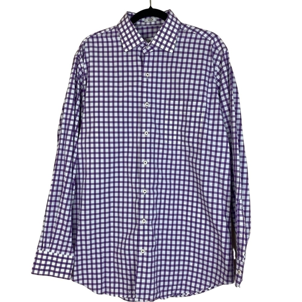 Peter Millar Pirple Gingham Long Sleeve Button Down Dress Shirt Men's Large